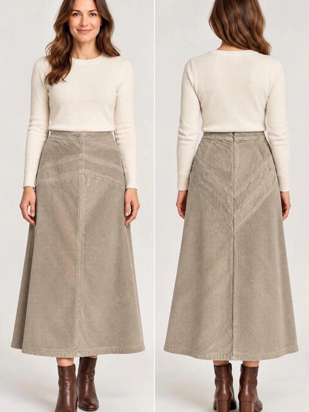 Woolrich Women's 5025 Khaki Corduroy Midi/Maxi Skirt in Brown Size 10 Cotton 36”